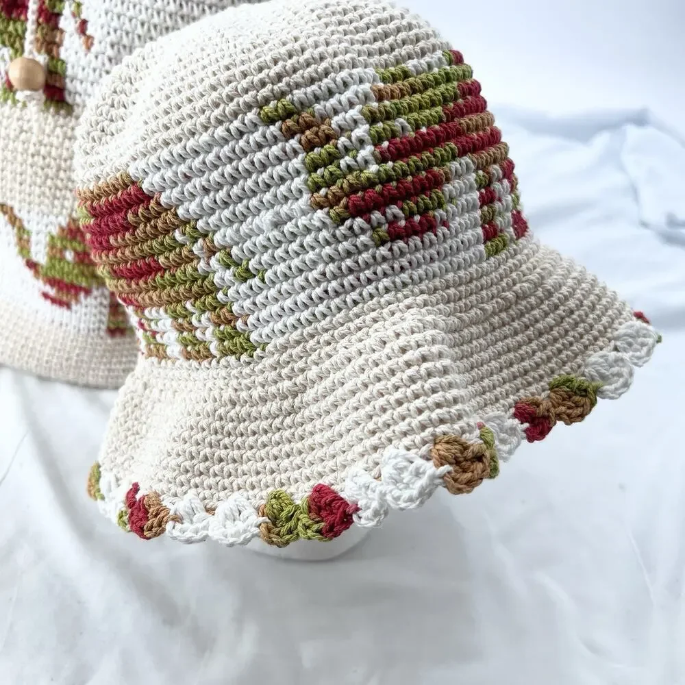 Handmade Boho Crochet Backpack Nap Sack Elephant Design & Matching Bucket Hat